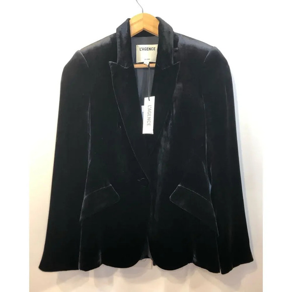 NWT L'agence Chamberlain Velvet Blazer Jacket in Black. Size 0 - Picture 1 of 7